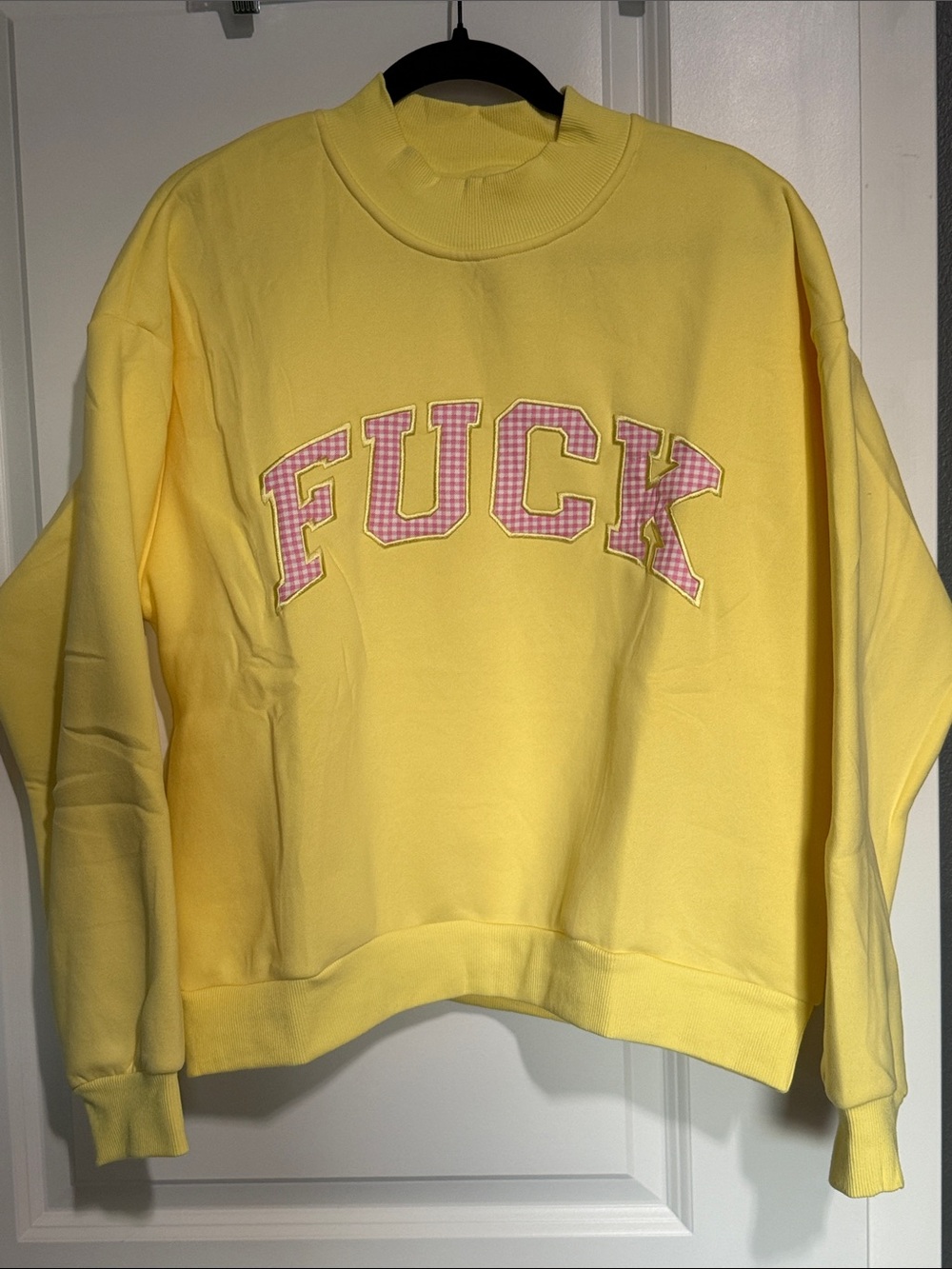 Yellow Graphic Crewneck Sweatshirt with Pink Lettering